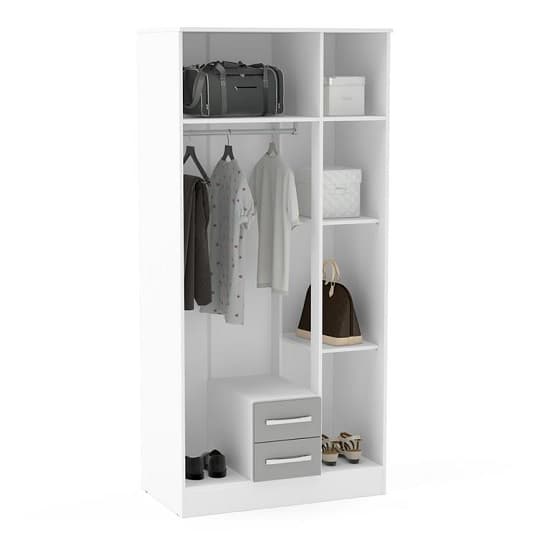 Carola Mirrored Wardrobe In White Grey High Gloss With 3 Doors