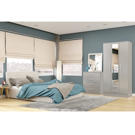 Carola Mirrored Wardrobe In Grey High Gloss With 4 Doors