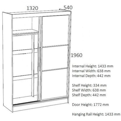 Carola Mirrored Sliding 2 Door Wardrobe In White And Grey High Gloss