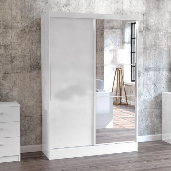 Carola Mirrored 2 Door Sliding Wardrobe In White High Gloss