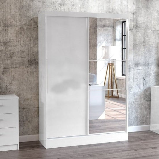 Carola Mirrored 2 Door Sliding Wardrobe In White High Gloss