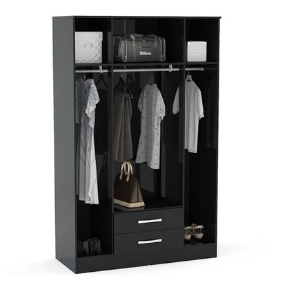 Carola Mirrored Wardrobe In Black High Gloss And 4 Doors