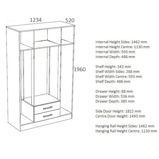 Carola Mirrored Wardrobe In Grey High Gloss With 4 Doors
