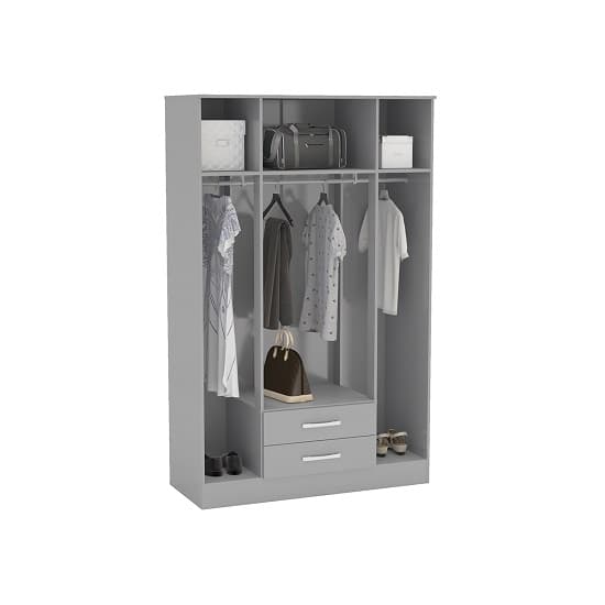 Carola Mirrored Wardrobe In Grey High Gloss With 4 Doors
