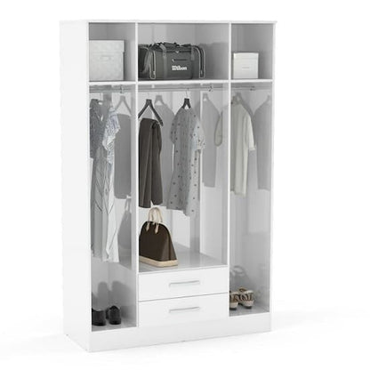 Carola Mirrored Wardrobe In White High Gloss And 4 Doors