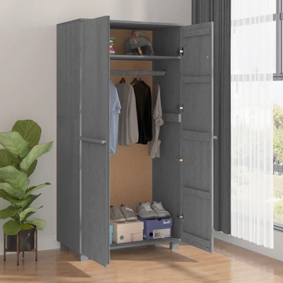 Carson Solid Pine Wood Wardrobe With 2 Doors In Dark Grey