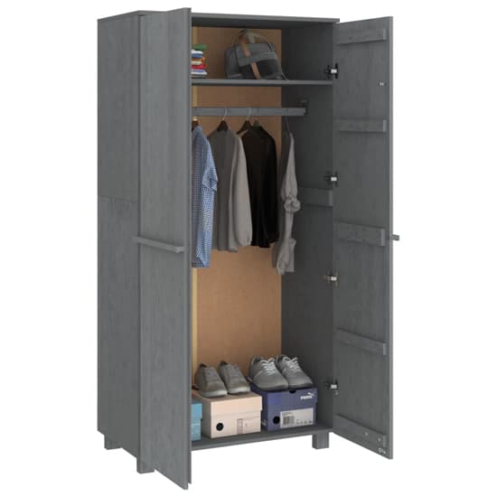 Carson Solid Pine Wood Wardrobe With 2 Doors In Dark Grey