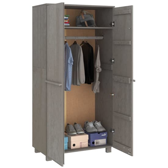 Carson Solid Pine Wood Wardrobe With 2 Doors In Light Grey