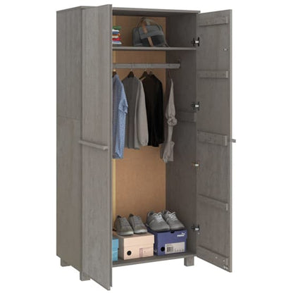 Carson Solid Pine Wood Wardrobe With 2 Doors In Light Grey