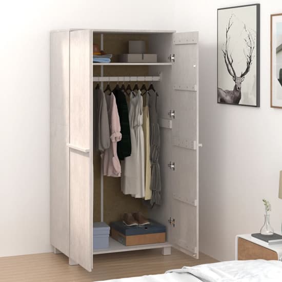Carson Solid Pine Wood Wardrobe With 2 Doors In White