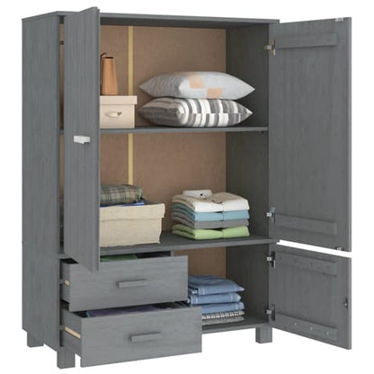 Carson Solid Pine Wood Wardrobe With 3 Doors In Dark Grey