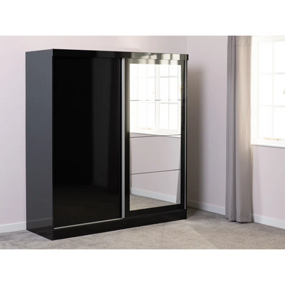 Mack Mirrored High Gloss Sliding Wardrobe With 2 Doors In Black