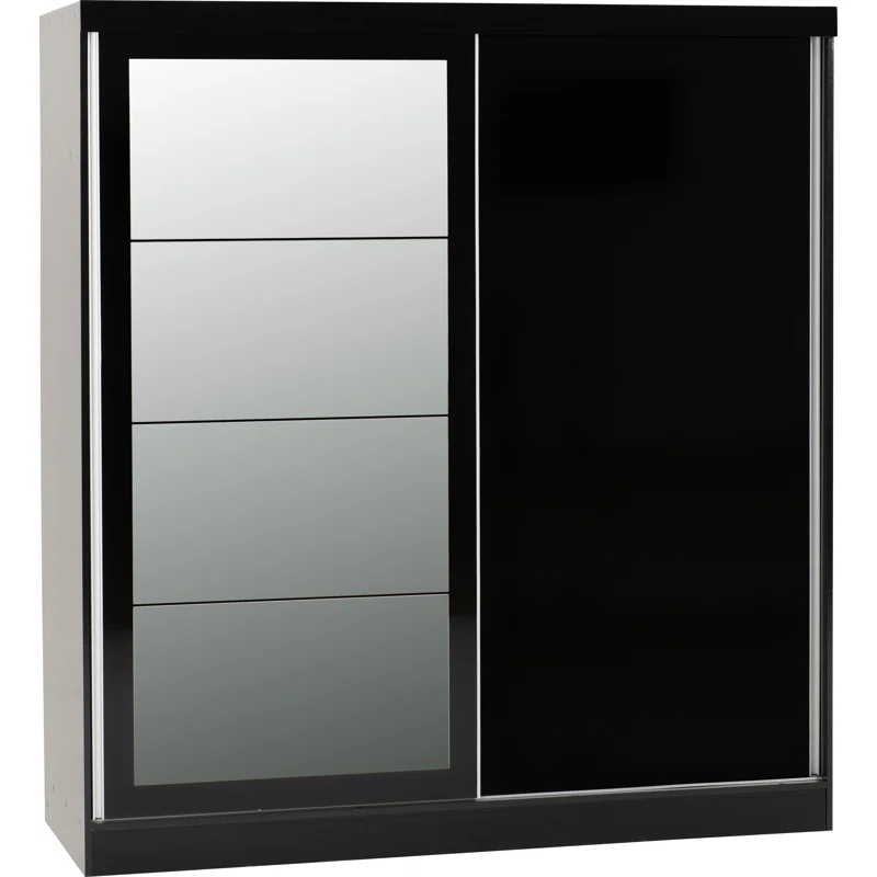 Mack Mirrored High Gloss Sliding Wardrobe With 2 Doors In Black