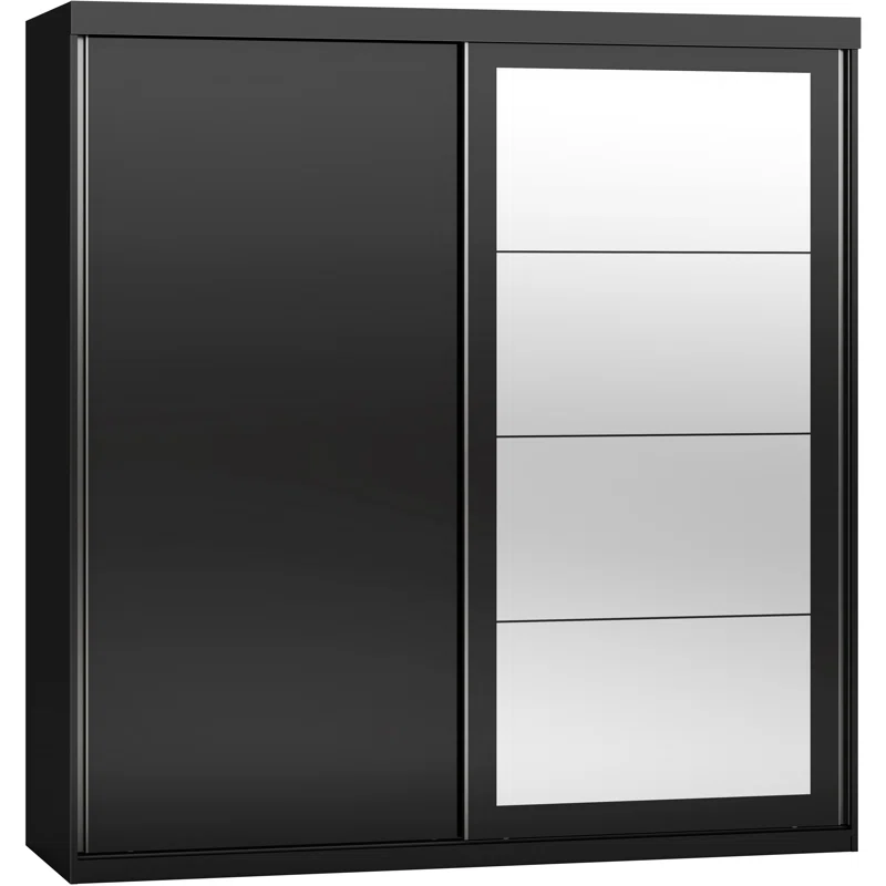 Mack Mirrored High Gloss Sliding Wardrobe With 2 Doors In Black