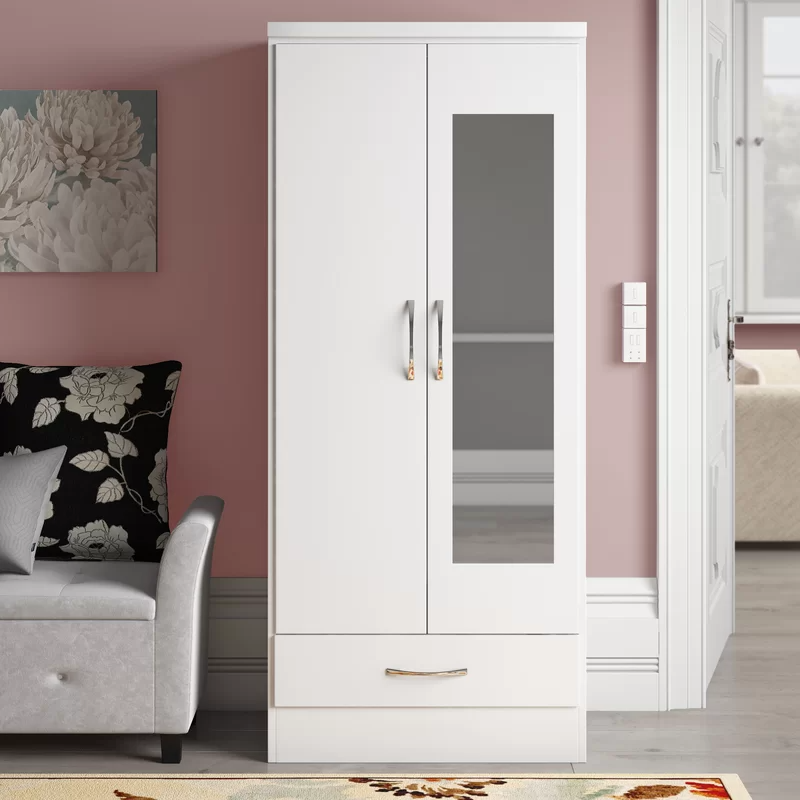Noir 2 Doors 1 Drawer Mirrored Wardrobe In White High Gloss