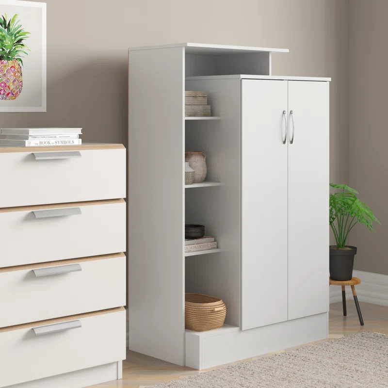 Mack High Gloss Wardrobe With 2 Doors And Open Shelf In White