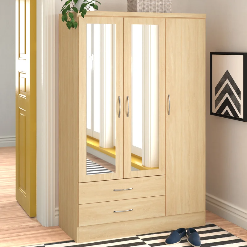 Noir Mirrored Wardrobe In Sonoma Oak With 3 Doors 2 Drawers