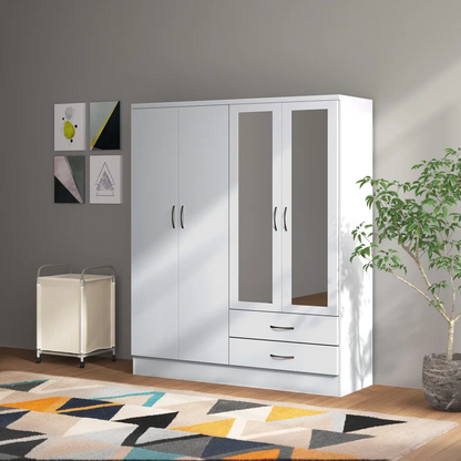 Crieff Mirrored Wardrobe With 4 Doors 2 Drawers In White