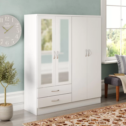 Crieff Mirrored Wardrobe With 4 Doors 2 Drawers In White