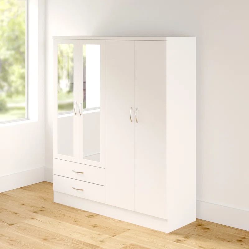 Crieff Mirrored Wardrobe With 4 Doors 2 Drawers In White