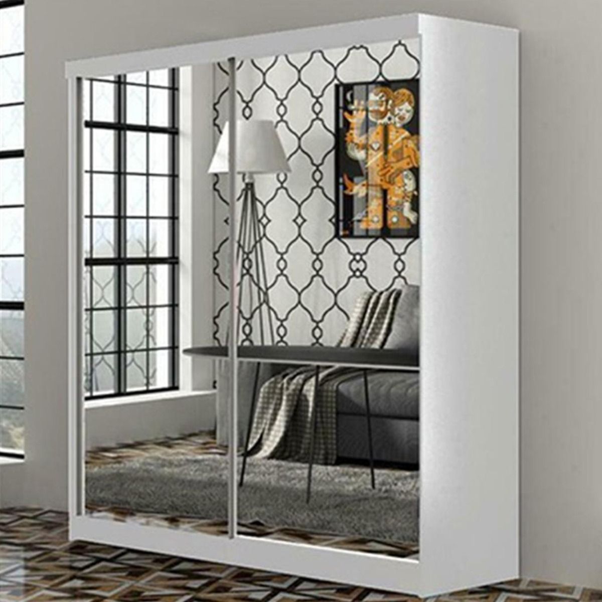 FURCO | Castle Black | Fully Mirrored Sliding 2 Door Wardrobe | 150/200 cm | Sleek & Sophisticated