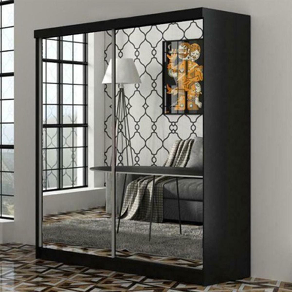 FURCO | Castle | White Fully Mirrored Sliding 2 Door Wardrobe | 150/200 cm | Luxurious & Spacious
