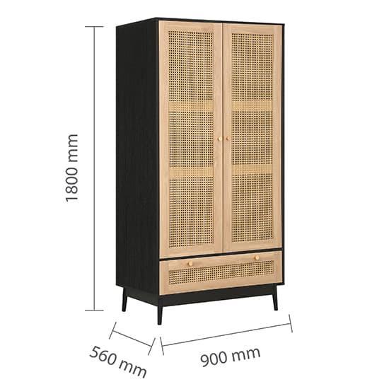 Celina Wooden Wardrobe With 2 Doors 1 Drawer In Black