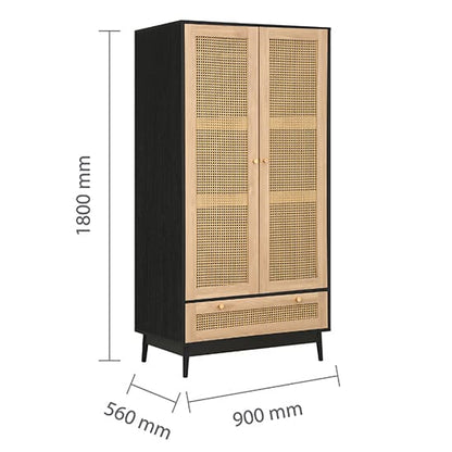 Celina Wooden Wardrobe With 2 Doors 1 Drawer In Black