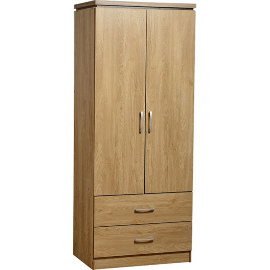 Centauri Oak Veneer With Walnut Trim 2 Door 2 Drawer Wardrobe