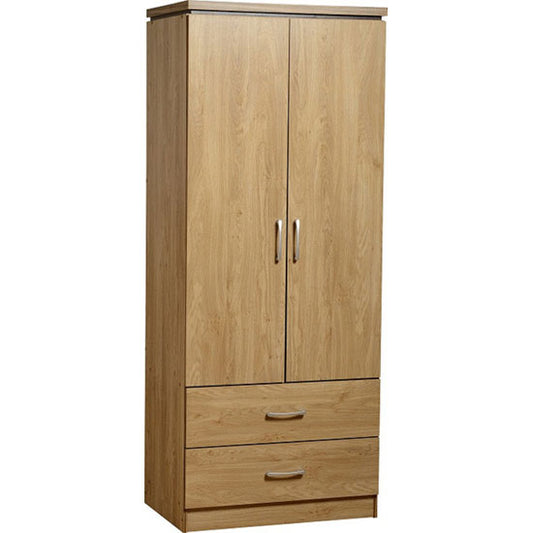 Centauri Oak Veneer With Walnut Trim 2 Door 2 Drawer Wardrobe