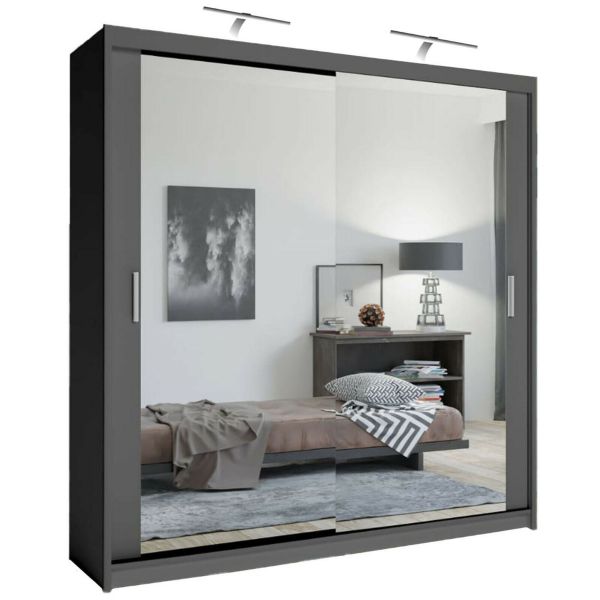 FURCO | Chicago II | 2 Door Sliding Mirrored Wardrobe | Sophisticated Grey | Contemporary Design