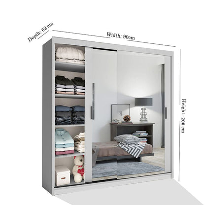 FURCO | Chicago II | 2 Door Sliding Mirrored Wardrobe | Luminous White | Modern & Reflective Design