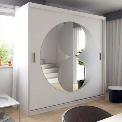 FURCO | Circolo | Sliding 2 Door Wardrobe with Mirror | Pristine White | Modern & Reflective Design