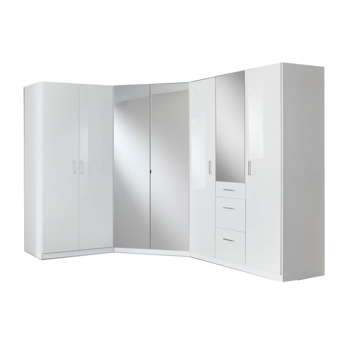 Clappen White Gloss 2 Door Mirrored Corner Wardrobe | Space-Efficient & Modern | Furco
