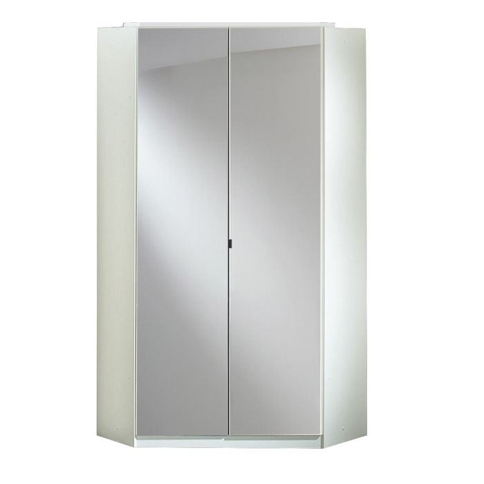 Clappen White Gloss 2 Door Mirrored Corner Wardrobe | Space-Efficient & Modern | Furco