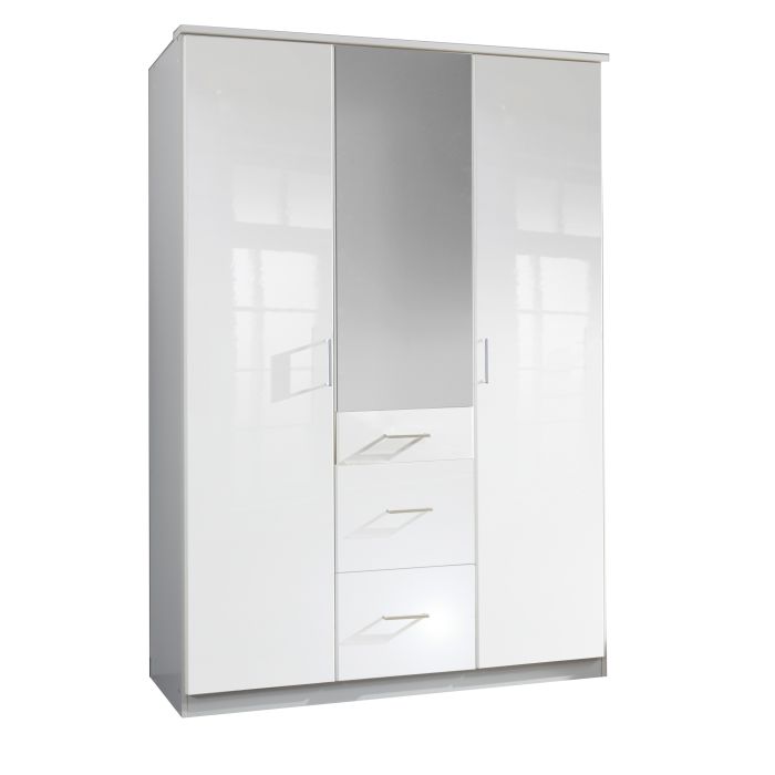 Clappen White Gloss 3 Door 3 Drawer Mirrored Wardrobe | High-Shine Organization | Furco