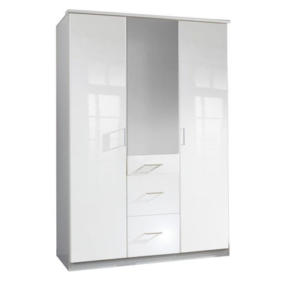 Clappen White Gloss 3 Door 3 Drawer Mirrored Wardrobe | High-Shine Organization | Furco