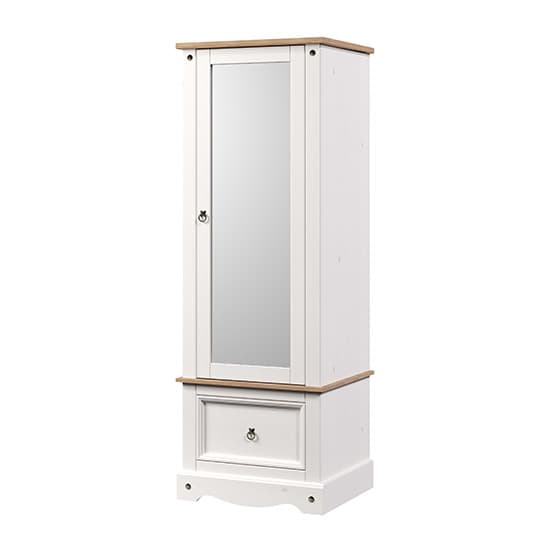Consett Wooden Wardrobe With Mirrored 1 Door And Drawer In White