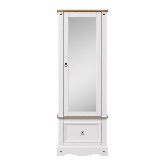 Consett Wooden Wardrobe With Mirrored 1 Door And Drawer In White