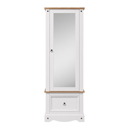 Consett Wooden Wardrobe With Mirrored 1 Door And Drawer In White