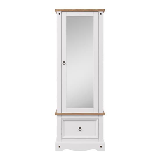 Consett Wooden Wardrobe With Mirrored 1 Door And Drawer In White