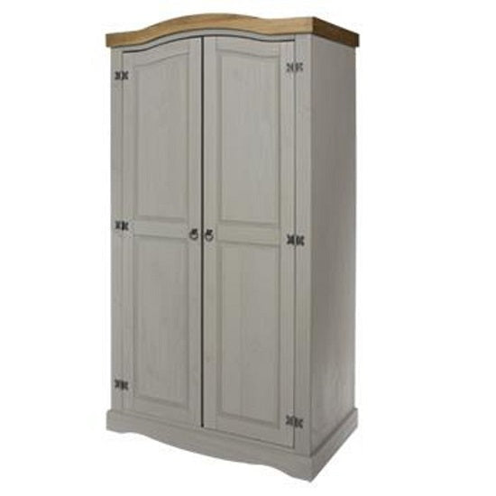 Consett Wardrobe In Grey Washed Wax Finish With 2 Doors