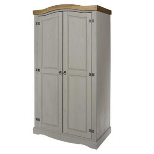 Consett Wardrobe In Grey Washed Wax Finish With 2 Doors