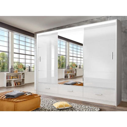 Cornelia 250cm Large High Gloss Sliding 3 Door Wardrobe - White