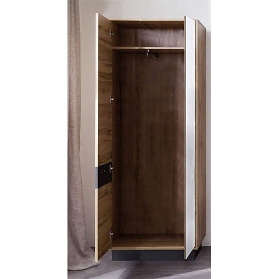 Coyco LED Wooden Wardrobe In Wotan Oak And Grey