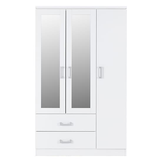 Crieff Mirrored Wardrobe With 3 Doors 2 Drawers In White