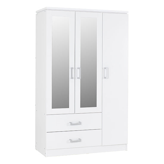 Crieff Mirrored Wardrobe With 3 Doors 2 Drawers In White
