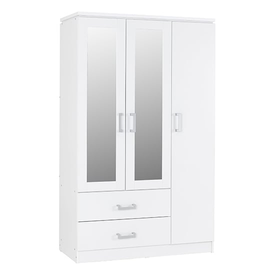 Crieff Mirrored Wardrobe With 3 Doors 2 Drawers In White