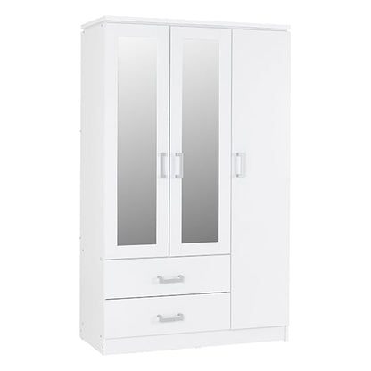 Crieff Mirrored Wardrobe With 3 Doors 2 Drawers In White