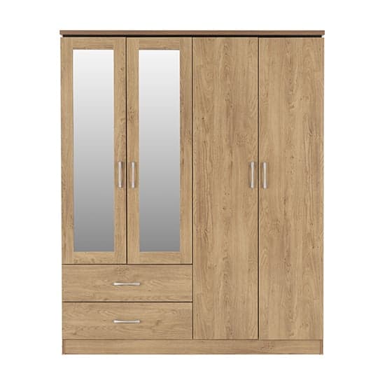 Crieff Mirrored Wardrobe With 4 Doors 2 Drawers In Oak Effect
